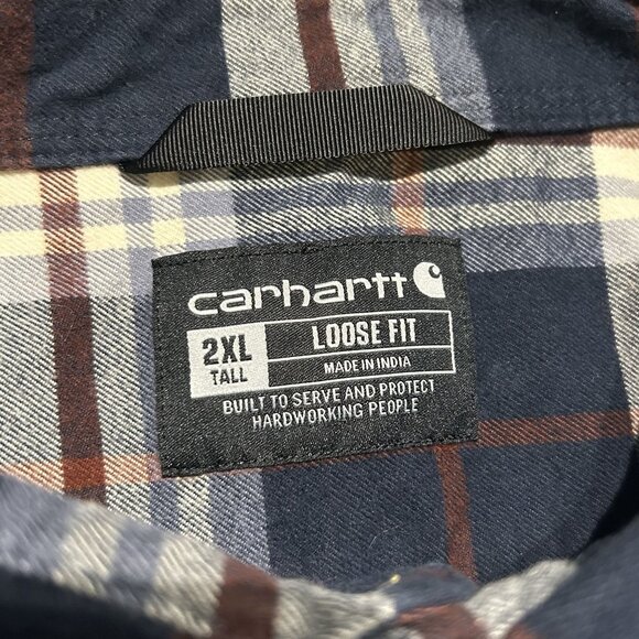 Carhartt 2XLT Loose Fit Heavyweight Flannel Long Sleeve Plaid Shirt Navy 105078 - Picture 5 of 11